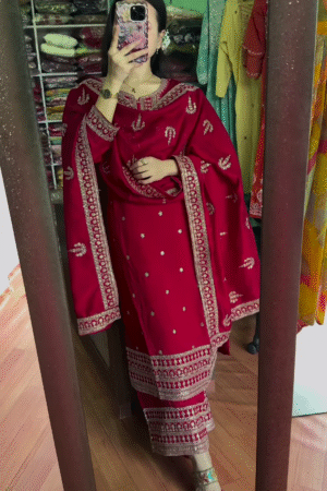 maroon colour heavy handwork kurta set with dupatta