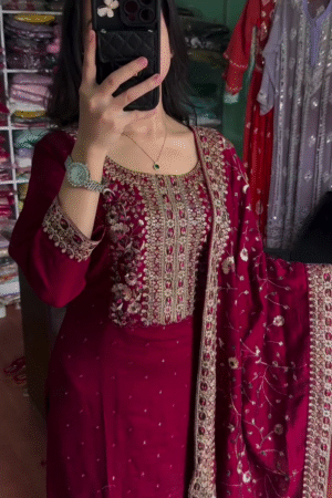 Multicolor silk heavy handwork kurta set with dupatta