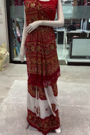 RED AND WHITE VINTAGE Saree