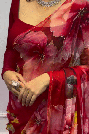 Ethnic Motifs Embroidered Zari Semi Silk Saree – A Fusion of Tradition and Elegance