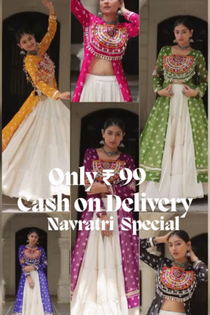 🌸 Navratri Special 🌸 Heavy Mirror Work Kurti ✨ with Flared Lehenga 💃